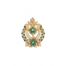 Yellow Gold Diamond And Emerald Floral Pendant/Brooch